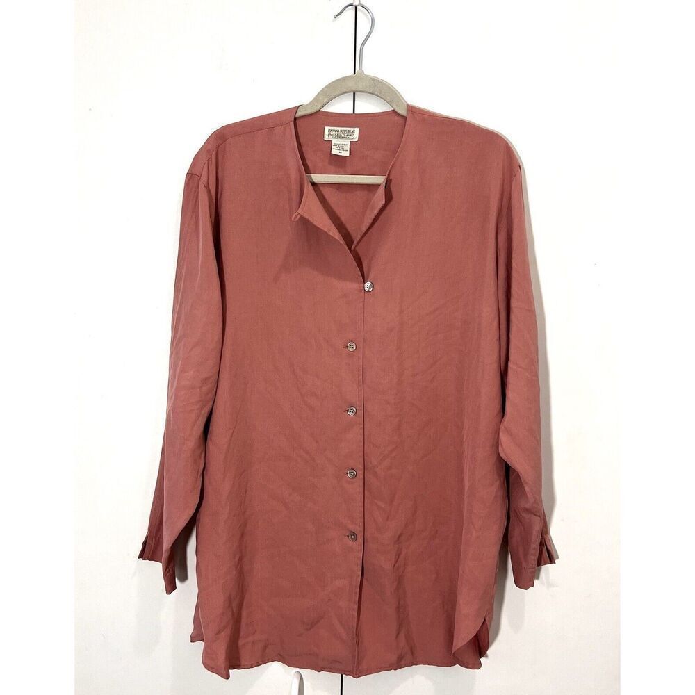 Banana Republic Safari Vintage Blouse Tunic Women’s M Silk Coral Long Sleeve
